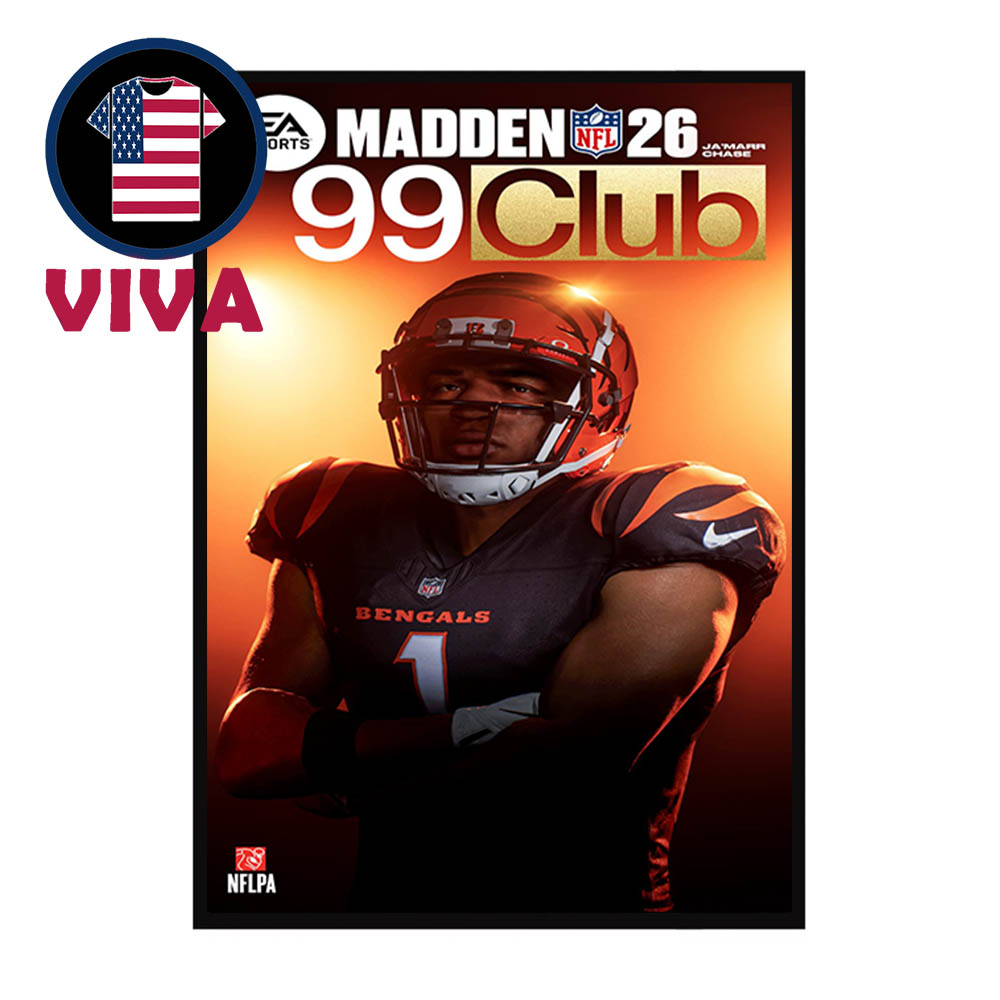 Ja'Marr Chase Madden 26 Cover 99 Club Player Cincinnati Bengals NFL Home Decor Poster Canvas Ja'Marr Chase Madden 26 Cover 99 Club Player Cincinnati Bengals NFL Home Decor Poster Canvas