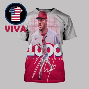 Mike Trout Los Angeles Angels 1000th Career RBI On Home Run MLB 2025 vs Seattle Mariners Signed All Over Print T-Shirt