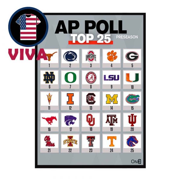AP Poll Top 25 Preseason College Football 2025 Home Decor Poster Canvas