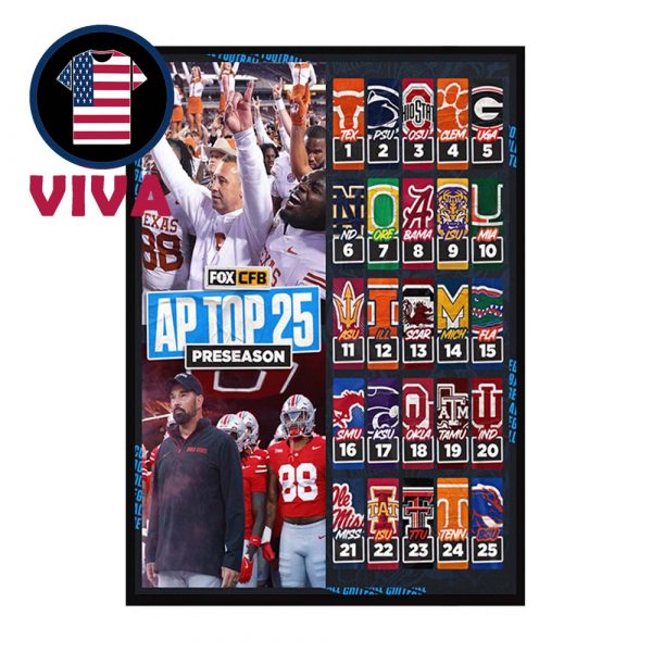 AP Top 25 Preseason 2025 College Football Rankings Home Decor Poster Canvas