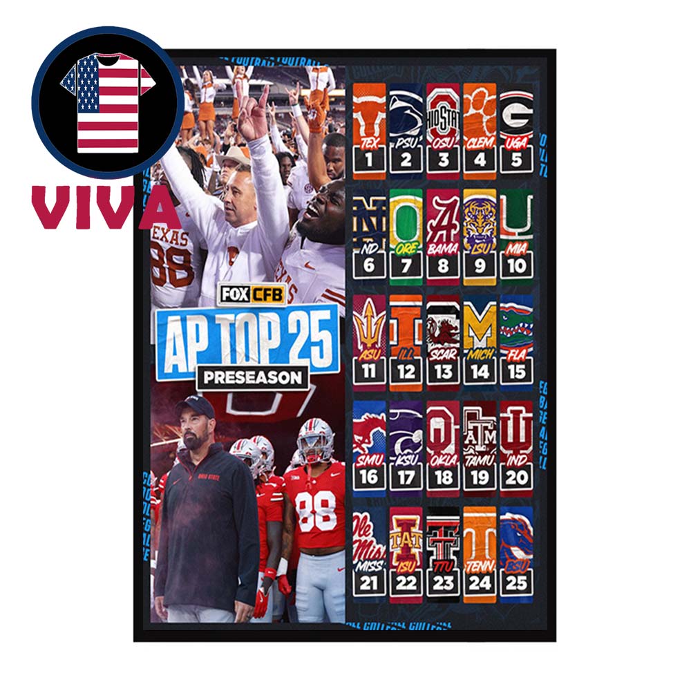 AP Top 25 Preseason 2025 College Football Rankings Home Decor Poster Canvas AP Top 25 Preseason 2025 College Football Rankings Home Decor Poster Canvas