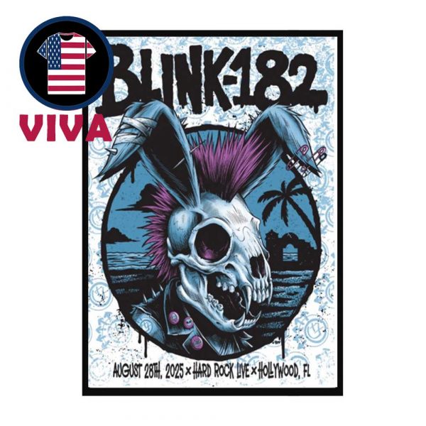 Blink 182 Hollywood FL 2025 Hark Rock Live On August 28th Home Decor Poster Canvas