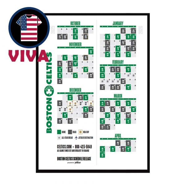 Boston Celtics NBA Season 2025 2026 Schedule Home Decor Poster Canvas