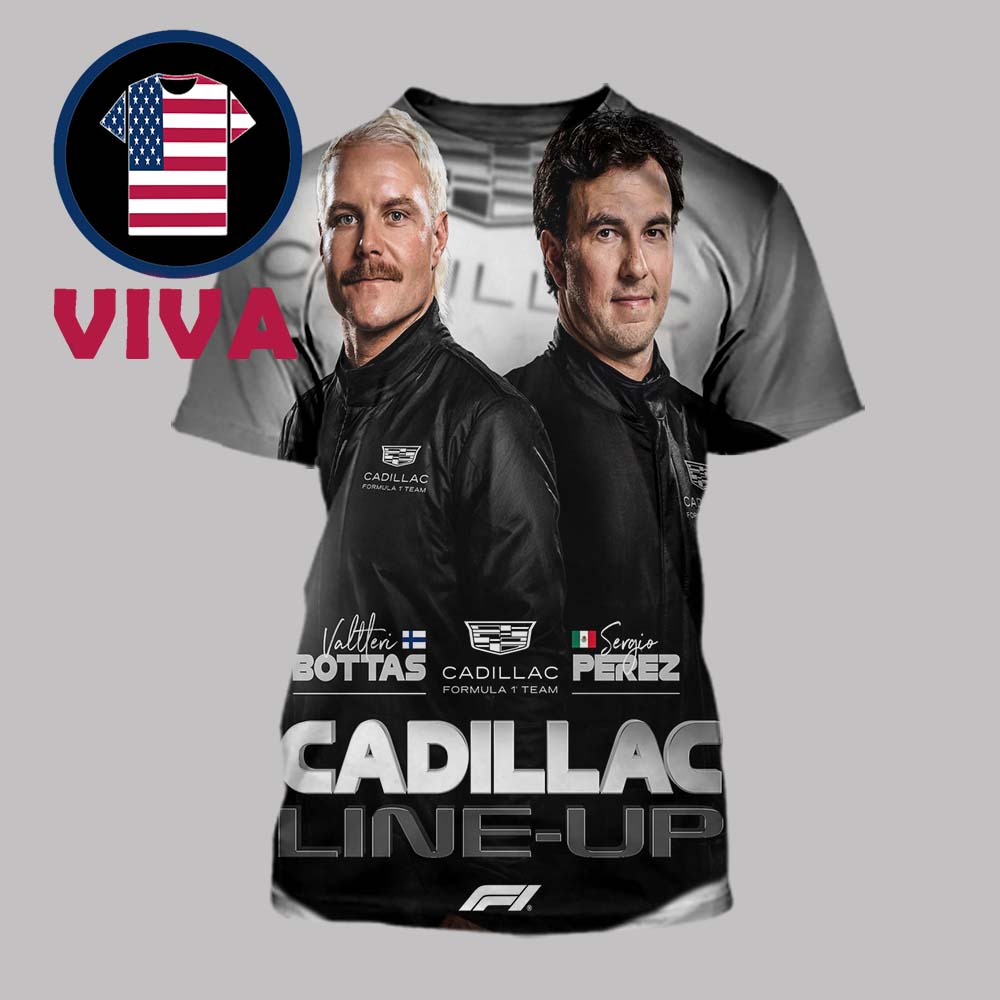 Cadillac Formula 1 Brand New Team Line Up 2026 Valtteri Bottas And Sergio Perez All Over Print T-Shirt Cadillac Formula 1 Brand New Team Line Up 2026 Valtteri Bottas And Sergio Perez All Over Print T-Shirt