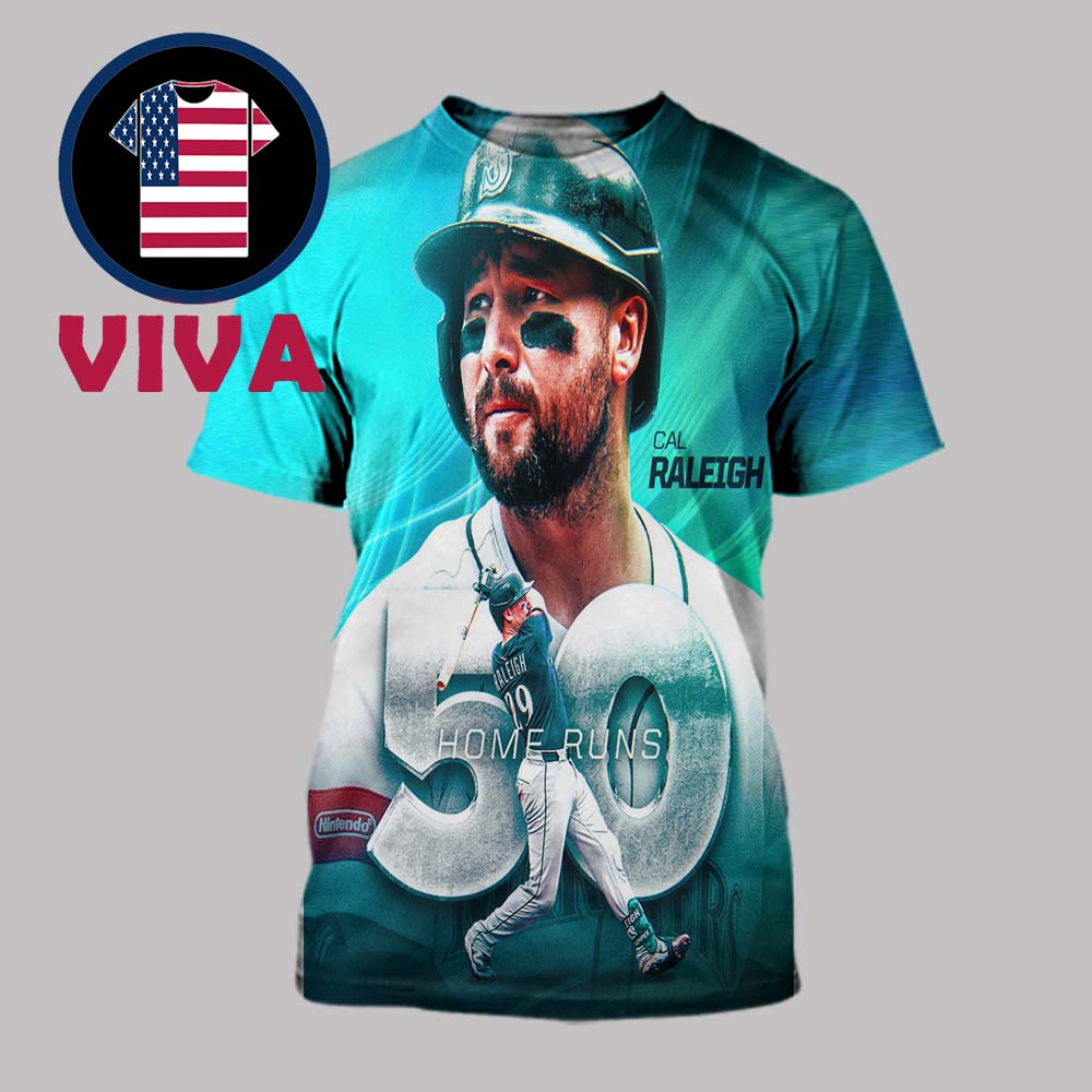 Cal Raleigh 50 Home Runs 2025 MLB Seattle Mariners All Over Print T-Shirt Cal Raleigh 50 Home Runs 2025 MLB Seattle Mariners All Over Print T-Shirt