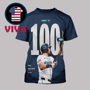 Cal Raleigh First To 100 RBI MLB 2025 All Over Print T-Shirt