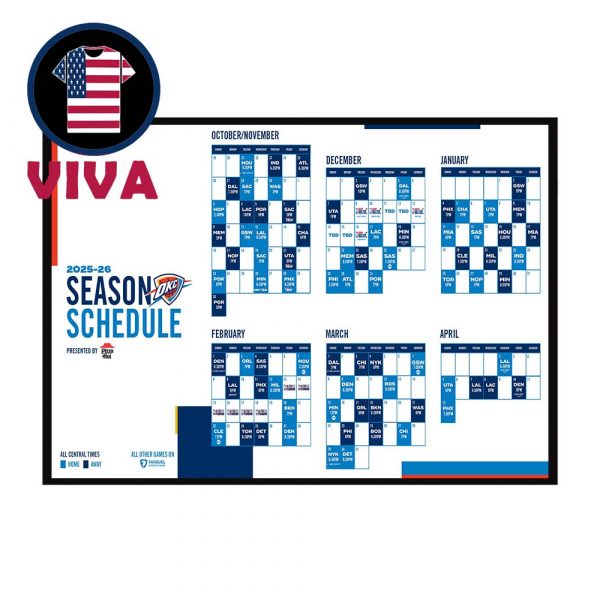 OKC Thunder NBA Season 2025 2026 Schedule Home Decor Poster Canvas