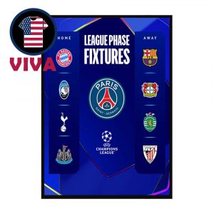 PSG Paris Saint Germain UEFA Champions League Draw 2025 2026 League Phase Fixtures Schedule Home Decor Poster Canvas