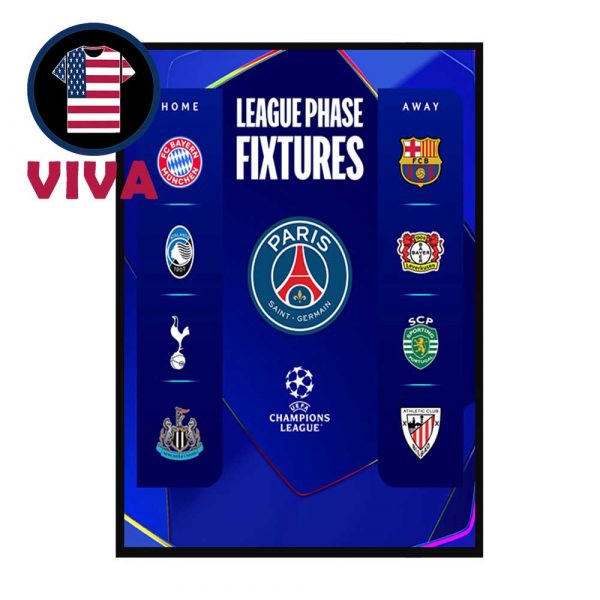 PSG Paris Saint Germain UEFA Champions League Draw 2025 2026 League Phase Fixtures Schedule Home Decor Poster Canvas