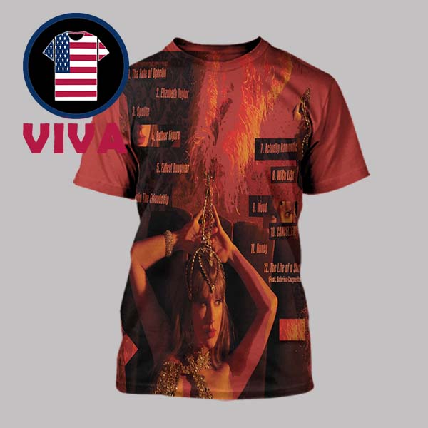 Taylor Swift The Life Of A Showgirl Album Cover Tracklist All Over Print T-Shirt Taylor Swift The Life Of A Showgirl Album Cover Tracklist All Over Print T-Shirt