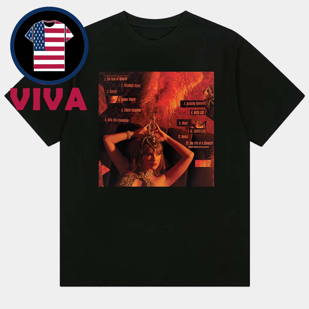 Taylor Swift The Life Of A Showgirl Album Cover Tracklist Unisex T-Shirt Taylor Swift The Life Of A Showgirl Album Cover Tracklist Unisex T-Shirt