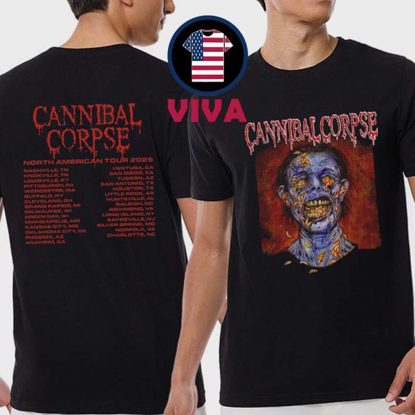 Cannibal Corpse Skull Maggot 2025 Tour Dates Two Sided T-Shirt