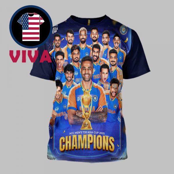 India ACC T20 Asia Cup 2025 Champions भारत एसीसी टी20 एशिया कप 2025 चैंपियन पोस्टर कैनवास All Over Print T-Shirt