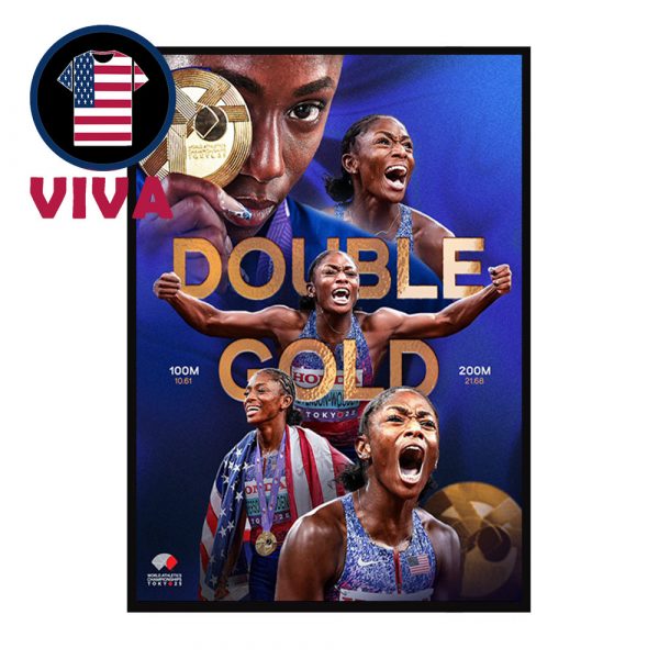 Melissa Jefferson Wooden Double Gold Title 100m 200m World Champions Home Decor Poster Canvas