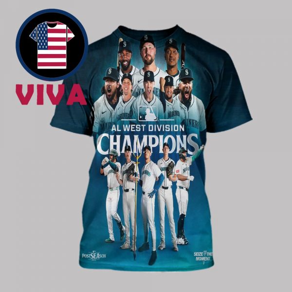 Seattle Mariners AL West Champions 2025 MLB Seize The Moment All Over Print T-Shirt