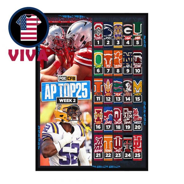 Week 2 AP TOP 25 College Football 2025 Rankings Home Decor Poster Canvas