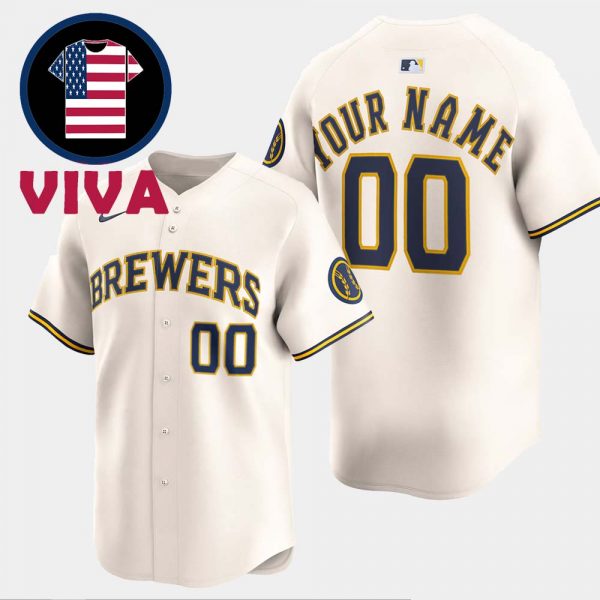 Milwaukee Brewers Nike Cream Home Limited Custom Jersey