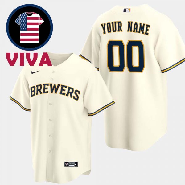 Milwaukee Brewers Nike Cream Home Replica Custom Jersey