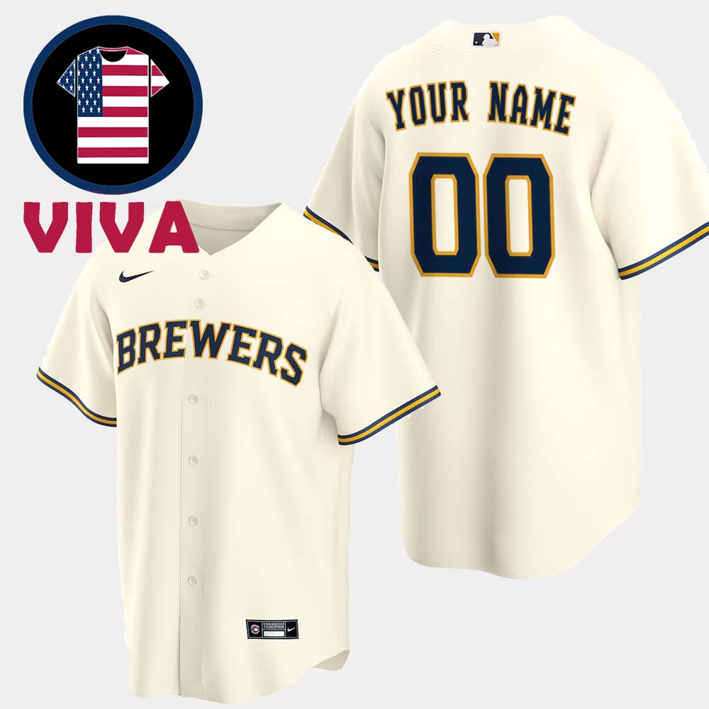 Milwaukee Brewers Nike Cream Home Replica Custom Jersey Milwaukee Brewers Nike Cream Home Replica Custom Jersey