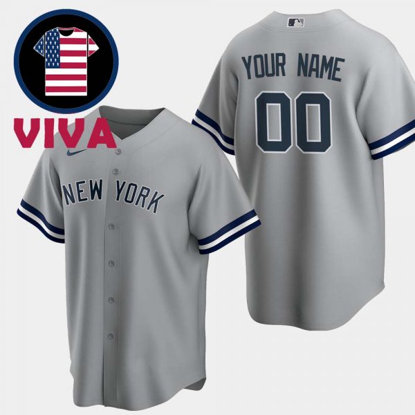New York Yankees Gray Road Replica Nike MLB Custom Jersey